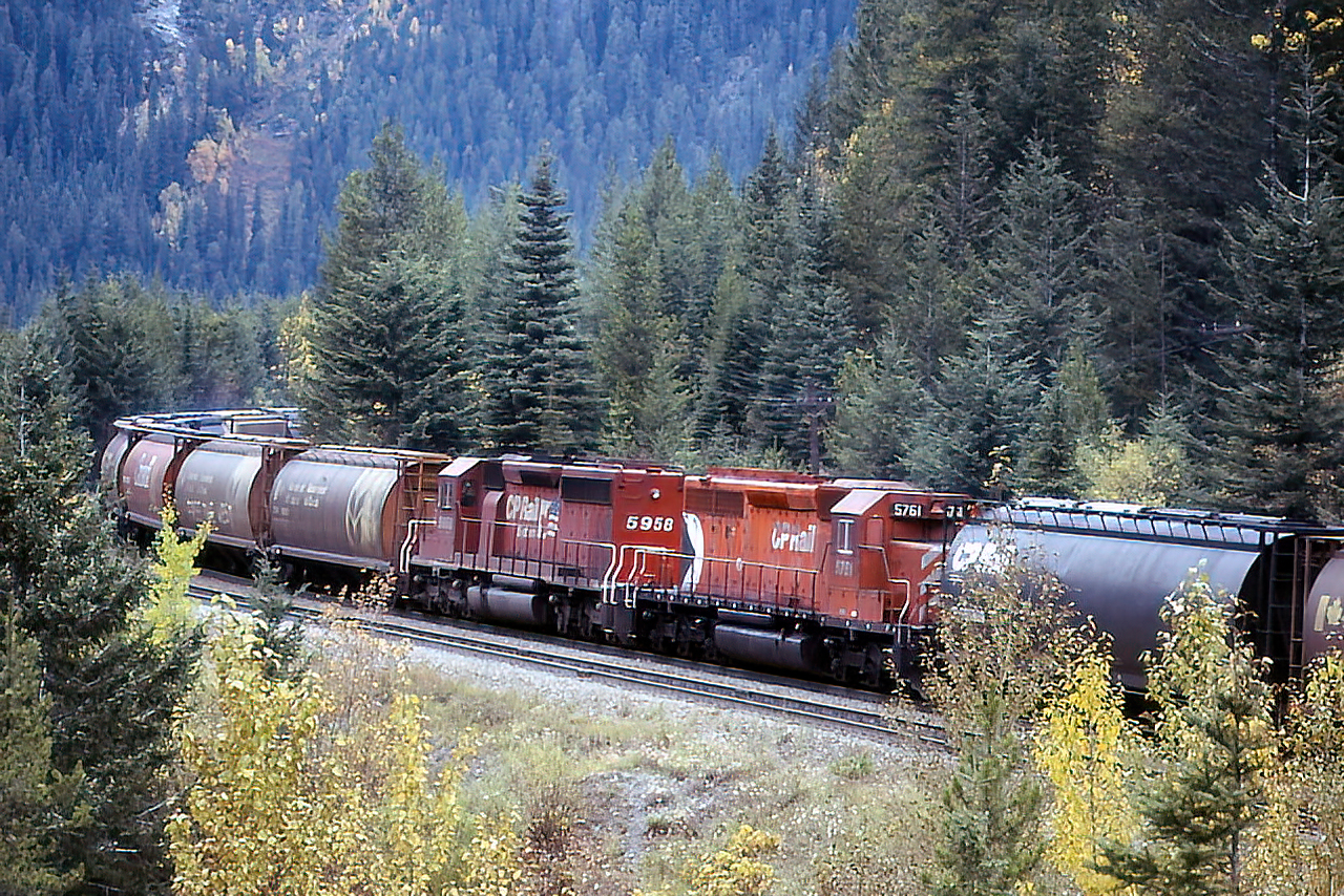 When they still ruled the railroad, 2 SD40-2's in full dynamics assisting a grain train down the Big Hill. Cathedral has now been removed as it was deemed too short for the trains CP runs now, and there was no functional way to lengthen it.