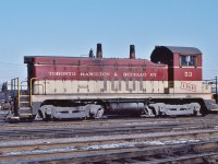 <br>
<br>
simply simple:  EMD 1947 built  NW2
<br>
<br>
and time for the brakeman to catch up on the latest in the Hamilton Spectator
<br>
<br>
TH&B 53 at  Aberdeen, on a snowless February 19, 1977 Kodachrome by S.Danko
<br>
<br>