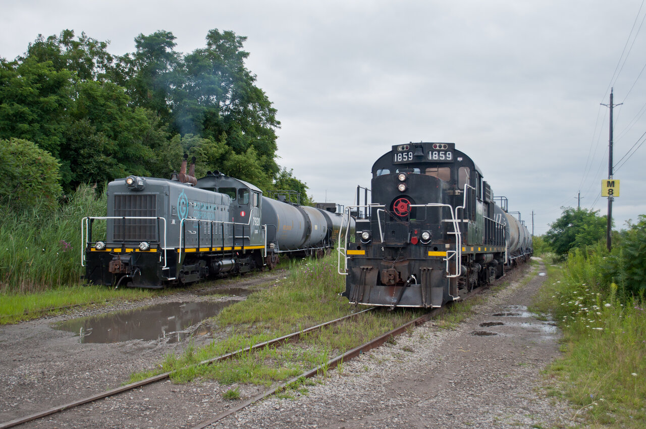 A vintage duo in TRRY 1859 and LDSX 7290 work in tandem in Thorold. While 7290 is making the shove up the grade, TRRY 1859 is waiting with cars to bring back with them. GIO/Trillium uses the yard on the Fonthill Spur for tanker storage, and this move can only be seen a handful of times.