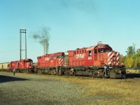 Some action in the old Montrose yard in Niagara Falls on a beautiful afternoon.  Eastbound train has just come in and the power has been broken up. First two are CP 1834 and 4220, with 1859 and 1849 left with train. I really do not see many photos from this yard.  Nothing left there now, except perhaps the old office.  At least it was there a few years ago. The only traffic thru these days is the Chippawa local, which is based out of Welland Yard.