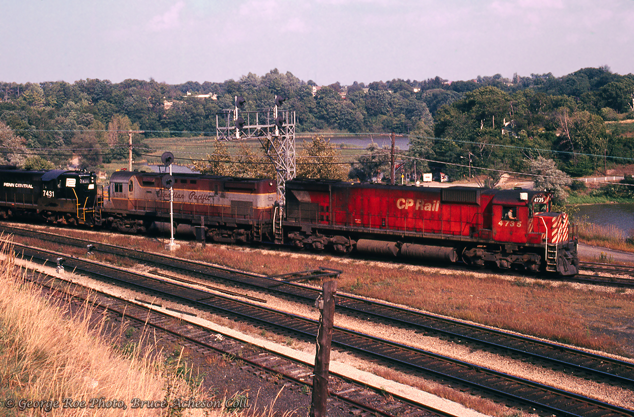 A pair of CP MLWs lead the Starlite through Bayview Junction.George Roe Photo, Bruce Acheson Collection Slide.
