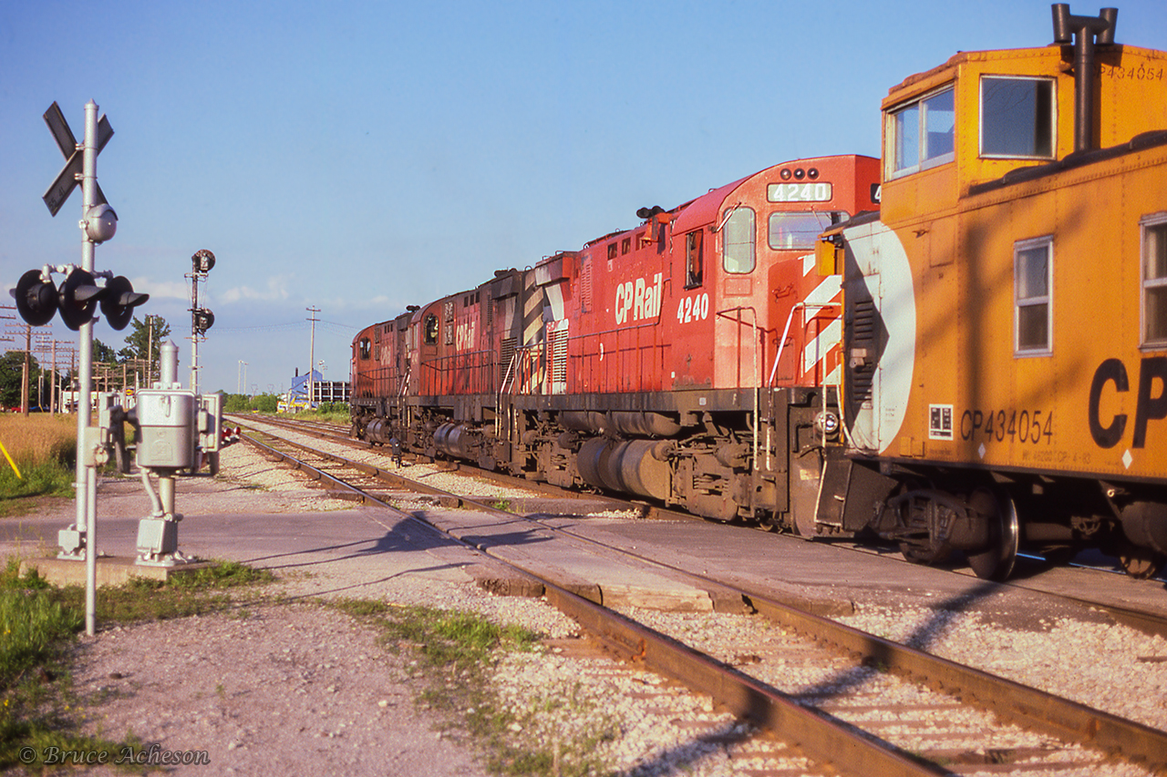 With the reverse move off the CN Hagersville Sub complete, CP's Nanticoke steel train starts its eastbound journey along the CASO Sub, departing Hagersville for Welland.  From there, the power will change ends, and head west towards Hamilton.See the rest of Bruce's series here:Northbound at GarnetMeeting the CN steel train at GarnetCrossing the CASO diamond