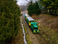 The last PSTR train of the day climbs the grade through Union, just a little ways south of Whytes, where the train will pause before shoving back to Port Stanley.