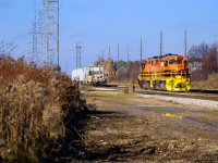 GEXR 582 makes one last move to finish their work in the north end before starting their trip back to Guelph Junction.   They are seen backing down recently extended siding XT99.