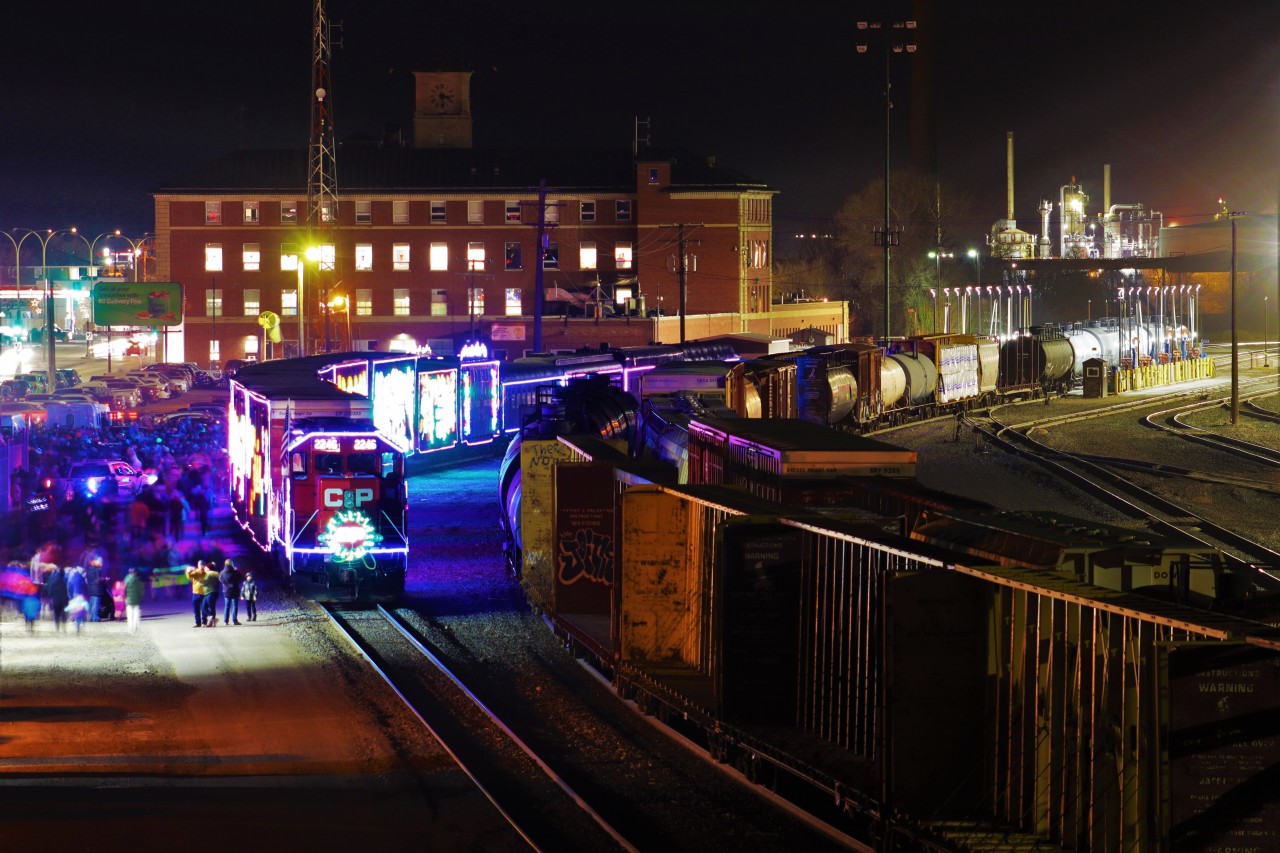 Simply having a wonderful Christmastime.

On the second last day of the holiday train, it rolled through southern Saskatchewan. I chased the train from Regina to Moose-jaw, Saskatchewan. 

This photo was taken from the bridge over the yard in Moose-Jaw. 30 Second shutter, F22, ISO 100