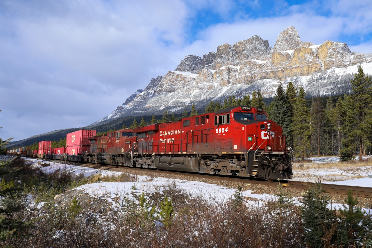CPKC 112 has conquered the big hill and crossed the great divide, now it’s easy running along the Bow River into Calgary.