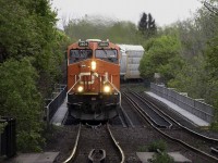 Westbound over the Grand River. 