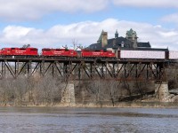 Twice a day, 3 GP38s and associated variants make the run from Wolverton (Ayr) to service Toyota on the northwest side of Cambridge. They come with empties and leave with loads. Here, they're about to chase the just past 137 up Orrs Lake Hill likely with loads 137 will then lift for Chicago.