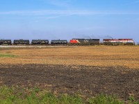 L 51151 16 with BCOL 4642 and CN 2661, pulls out of Scotford Yard enroute to spot Heartland Sulphur. 