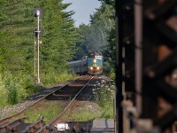 VIA 2 approaches the swing bridge over the Trent Severn Cabal on a beautiful summer day. 