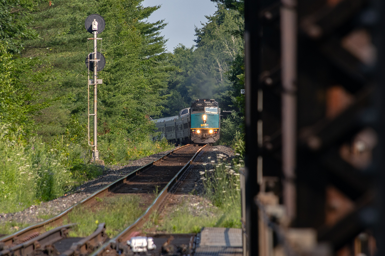 VIA 2 approaches the swing bridge over the Trent Severn Cabal on a beautiful summer day.