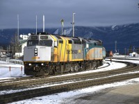 <b> Switching things up </b> <br>
This years VIA Santa Train in Jasper was made up of equipment from VIA #5 and #6 The Skeena consists. But before the special train could be made up, the crew had to switch out a troublesome VIA 6455 that was dragged into town as the second unit on VIA #6 The Skeena the night before. <br>
They also had to move a passenger car off the shed track in order to shove VIA 6455 against the stop block next to the wayside power connection. <br>
Lots of VIA switching action on this chilly morning in Jasper.