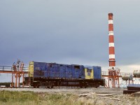 Fifteen miles southwest of the town of Rocky Mountain House in the foothills of Alberta, and 20.5 rail miles from there via CN’s Brazeau and Ram River subdivisions and the Strachan spur, Gulf Oil’s gas scrubbing plant had PV Commodity Systems as a contractor handling sulphur loadout to rail cars.  For a locomotive, PVCS had an ALCo C-420 number 202 (serial 84724 built 1963-12, nee Long Island 202) for switching sulphur empties and loads, and it was seen at rest on 1978-09-15.

<p>That gas plant is now operated by Keyera, and I have no knowledge of their railway activity today.  PVCS 202 went to Western Canada Steel in Calgary in 1985-06.