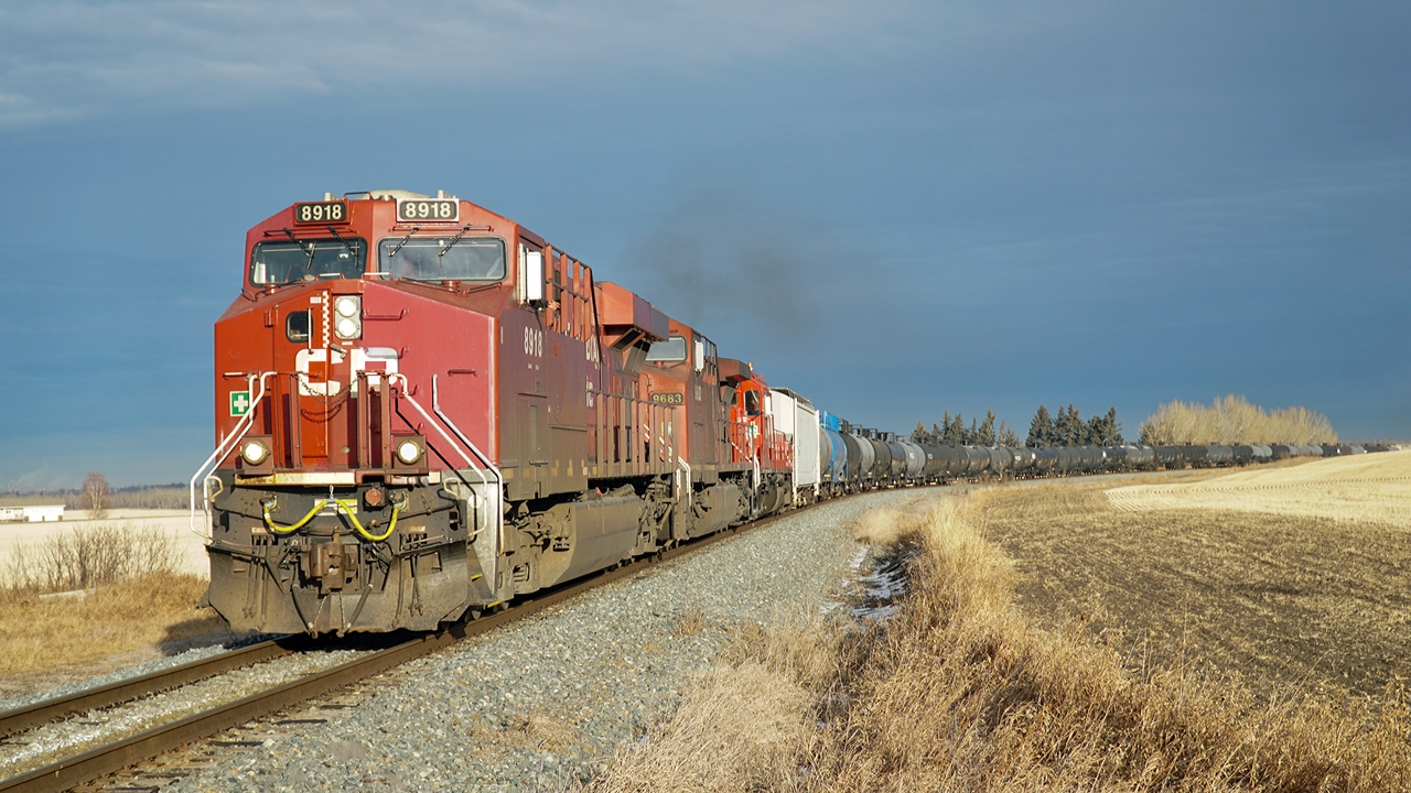 CPKC's train B81, local transfer from Scotford to Edmonton makes it's way westbound through rural Strathcona County.