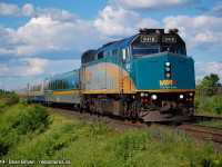 VIA 75 with VIA F40PH-3 6418 at Bethel Church Rd. in Brantford, ON on a sunny evening in July 2014.