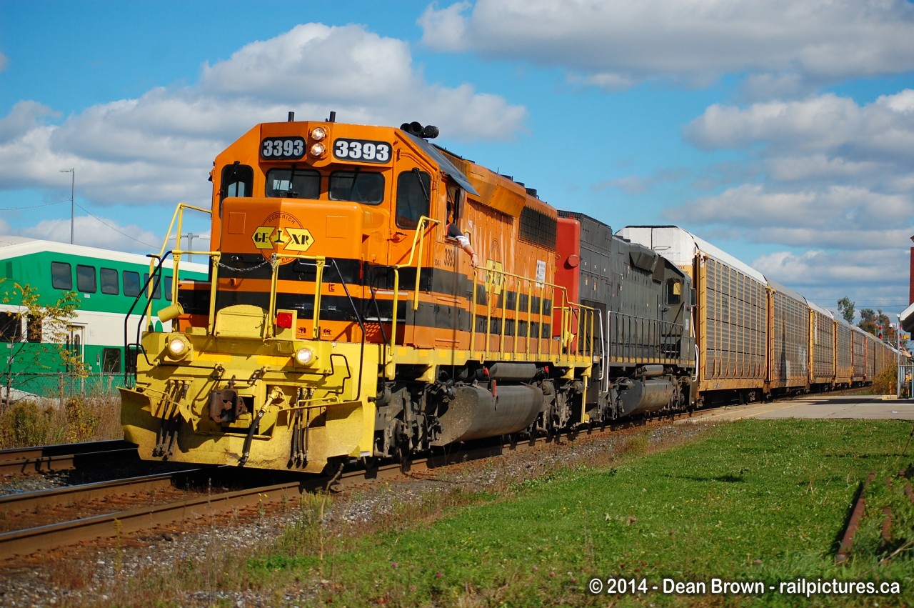 On a sunny day in October of 2014, GEXR 431 with GEXR SD40-2 3393, and GEXR SD45T-2 3054 in Georgetown will head on to the Guelph Sub at Silver.