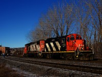 After dropping off two boxcars at Kruger, CN 500's power is heading back to Pointe St-Charles Yard.