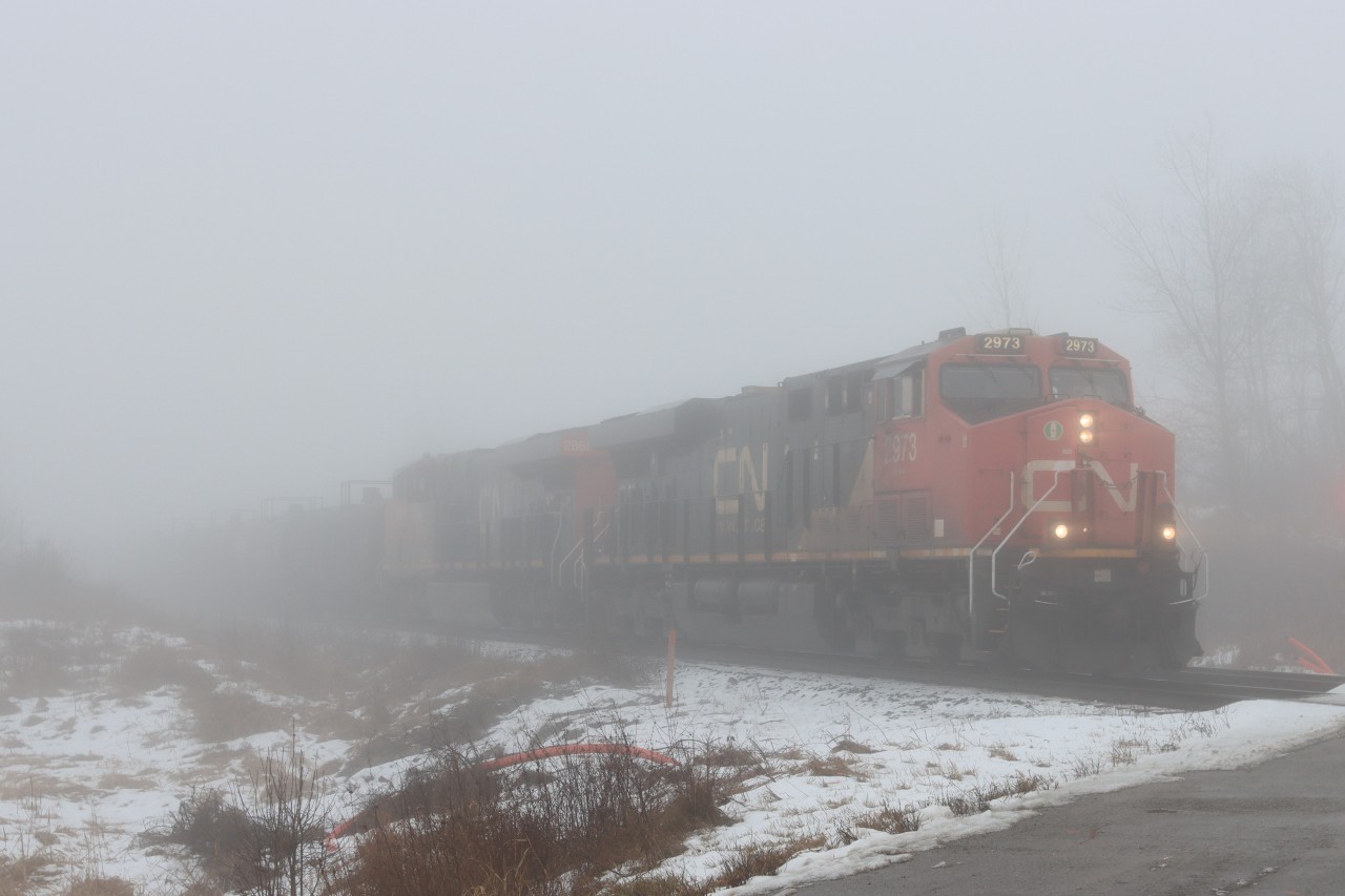 A422 emerges from the fog at Mile 42.0 on the Halton Sub..