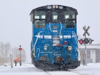 The weather lately reminded me of better times in Streetsville, mind you not better weather. Every trip across the Mississauga Road crossing called for a quick look to see if a headlight and shades of blue and black could be seen in the distance. I have to be honest I still look even today just incase, LOL. I know it’s not going to happen though unless it’s H24 returning light from the north end.  This day the typical winter weather called for a quick shot. While 333 was never the most interesting unit on the line it still was a neat catch considering the very few MP15’s that have made it to Ontario. 