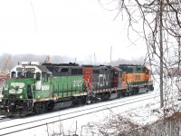 CN 568 couples on to their train with BNSF 2926 leading and BNSF 2090 trailing. In a few minutes they will be on their way to Stratford and later London.