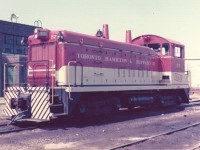TH&B 57 sits at the Chatham Street engine facility in Hamilton, ON July 12, 1975.