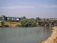 VIA 6768 is crossing the Credit River in Port Credit, Ontario on August 10, 1985.
