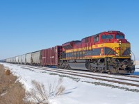 This CPKC eastbound rolls off the last mile of the Hardisty Sub as it arrives in Wilkie SK. It sure is interesting to see all these KCS units leading in Saskatchewan. 