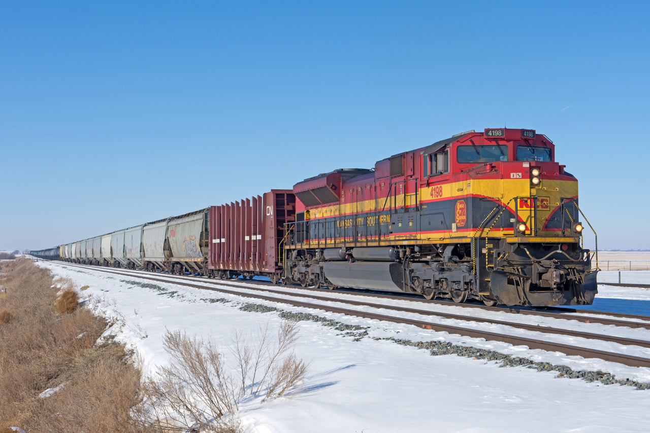This CPKC eastbound rolls off the last mile of the Hardisty Sub as it arrives in Wilkie SK. It sure is interesting to see all these KCS units leading in Saskatchewan.