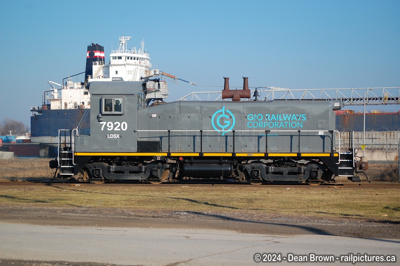 On a bright sunny afternoon at Port Colborne on the Government Spur GIO SW900 7920, Algoma Transport is waiting to be scrapped.