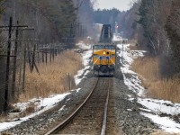 Just a hint of the flowing track profile on the Galt Sub as 528 steams into Puslinch Siding.