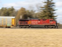 The scanner was breaking up a little, so I couldn't really make out the engine number. I went out hoping it might be the rail train returning east. It had arrived at Wolverton(Ayr) 90 minutes earlier. Alas, it turned out to be this with 7 racks so a chance to pan at 1/25th. Everything is an opportunity.