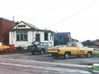 On a trip to the Hamilton farmers market at Centre mall, my father would detour over to Birmingham Ave to check out some TH&B action. Here's the Fisher yard office with a full Fisher yard. Back in those days there were a few jobs that started out of Fisher yard and one required a clearance to go up the Belt Line to the connecting Kinnear yard. The yard office and most of the tracks are long gone save two plus the Fisher main and the Stelco lead. Taken from my fathers collection