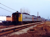 In the 80's, VIA ran 5 daily trains along the back route Toronto to London, all with various numbers of Budd Cars. It was all train order territory as well west of Georgetown. Here, 4 Budds are about to hammer the CP diamond on their way west. 

I was lucky enough to work these jobs quite a bit when I was hired by CN in 1982. 3 hours and 20 minutes to London, with some really fast running west of Kitchener. Times were good. 