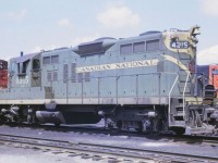 A pair of "15's" rest on the ready track at Capreol, Ontario on August 6, 1969.  The 4315, built by GMDD in 1959, was the star still in its as delivered paint.