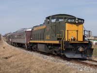 Another lovely March Day was on tap today which warranted a drive somewhere...we pointed the car towards St. Jacobs and found the WCR running a few March Break trains with the ex CN 1437 on motive power duties.  Pictured is the train reversing back to the shops after departing the Market Station.