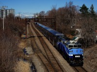 An EXO test run is nearly done its Lucien L'Allier to Saint-Jérôme and back run as it approaches North Jct with F59PH EXO 1342 and six CRRC cars. It was stopping at every station and opening doors as part of a simulated run.