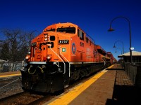 CPKC 133 passes Pine Beach Station with CP 8757 & KCSM 4748 for power.