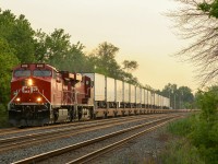 On May 28, 2018 CP’s Expressway service between Toronto (Hornby) and Montreal came to an end, after years of struggling to fill out the overnight service.  The Expressway concept started as a TOFC service between Toronto and Montreal, to compete with trucks in the 401 Corridor.  Initially named the Iron Highway and rebranded as “Expressway”, the concept was never fully embraced by customers, often leading to mostly empty trains running back and forth.  At its height, the service operated with morning and evening departures from both terminals and even expanded service to Windsor/Detroit to compete truckers with the entire 401 corridor.  Over the years traffic waned and the trains were reduced to one evening departure, 6 days a week between Toronto and Montreal. As with many things on the railroad that we take for granted, it seems like it was “here today and gone tomorrow.” 

Like many last runs, it was an unceremonious event, with the train departing as advertised, headlong into the afternoon GO Rush.  Riding off into the setting sun and into the history books.  

CP 132-28: CP 8112, CP 8835 - 100 platforms 