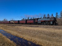 In just under a month, the 2816 will embark on her three country tour and will likely become the most photographed locomotive in North America.  But on this quiet March afternoon, it’s just the Empress and me, as she steams north towards Edmonton. 