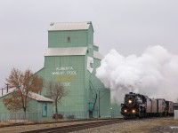 With just over a month before the CPKC Gold Spike Tour gets underway, the CP 2816 made a break in run up to Edmonton and back, on March 18th and 19th.   Here we see CPKC 40B-19 accelerating through Leduc heading to Kavanagh to meet a northbound freight.  