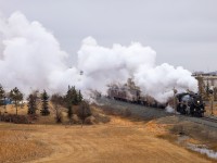 CPKC 40B-19 gets underway out of Edmonton on a chilly March morning. 