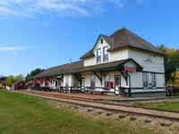 The Camrose, Alberta depot was constructed by Canadian Northern Railway in 1911 to the company’s standard third-class station design.  Not long after its construction, the depot would be expanded to handle growing business. This depot served both the Canadian Northern and Canadian National Railways until 1989. It has now been preserved as a Provincial Historic Resource and community centre by the Canadian Northern Society.