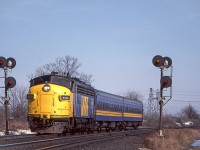VIA 6532 is (according to my slide mount) near Dundas, Ontario on March 27, 1984.