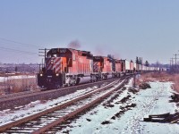 <br>
<br>
CP Rail 931 Highballing West with TOFC and COFC
<br>
<br>
At Whitby, January 13, 1983 Kodachrome by S.Danko
<br>
<br>
