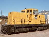 Following up on my post last week of an SPC critter, at the Queen Elizabeth Power Station in Saskatoon, Saskatchewan Power Corporation‘s un-numbered GE 80-tonner s/n 32811 built January 1957 was the primary locomotive for switching hopper cars of coal fuel, seen here on Monday 1976-10-11.  There is no rail access there nowadays, as the power plant now runs on natural gas.