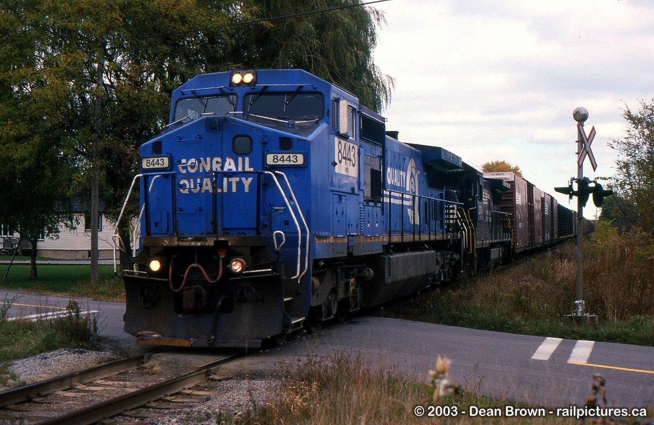 Back on Oct 24/2003 NS 328 had EX CR C40-8W 8343 and NS B32-8 3554 at Beechwood Rd. in Thorold on the CN Stamford Sub.