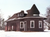 In the village of Blyth there is an old railroad station which seems like it is in the middle of nowhere as far as stations go.  It is. The last train ran on the old London, Huron & Bruce Railroad back in April of 1941. The trains used to operate from London thru Clinton, Blyth to Wingham.  From the day I shot this image, the line had been 40 years gone, and the track and most all reminders that there had actually been a railroad thru here had pretty much vanished.
Citizens of Blyth so loved the little station that they purchased it for nostalgic reasons. It sat empty for many years but now, in 1981, it  has became a residence, and still is to this day.