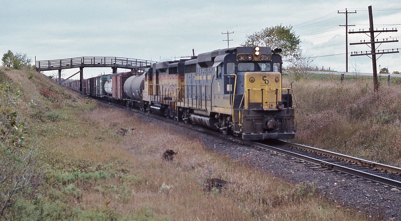 Always interesting power on the Cobourg / Oshawa  Turns,


 From a pair of SD's to a single RS-3 ….


...and here a  C&O / Chessie pair of GP-30's...


Cobourg Turn near Willow Beach Road October 14, 1979 Kodachrome by S.Danko.


More C  /  O  Turns


       first gen   


       RS's   


sdfourty