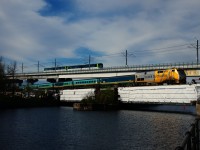 The last remaining Renaissance consist in Ottawa-Quebec City service is on VIA 33 as it crosses the Lachine Canal. It is supposed to be replaced by a Siemens consist at the end of the month.