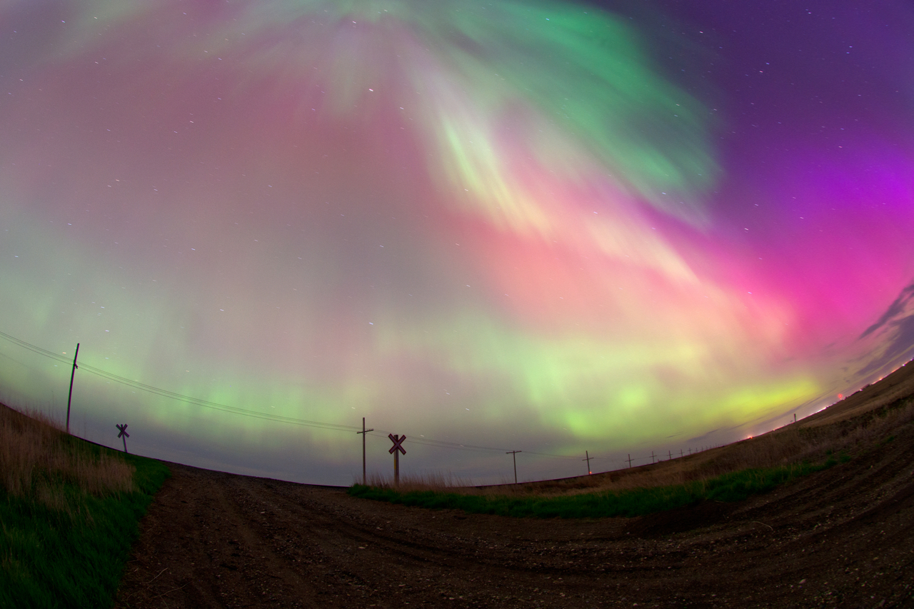 All is at rest on CPKC's Indian Head Sub, the same however cannot be said of the sky above.  A rare G5 geomagnetic storm filled the night's sky in all directions.